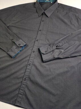 Hisdern Mens 4XL 20 1/2 Black Button Down Shirt Green Paisley Trim Long Sleeve